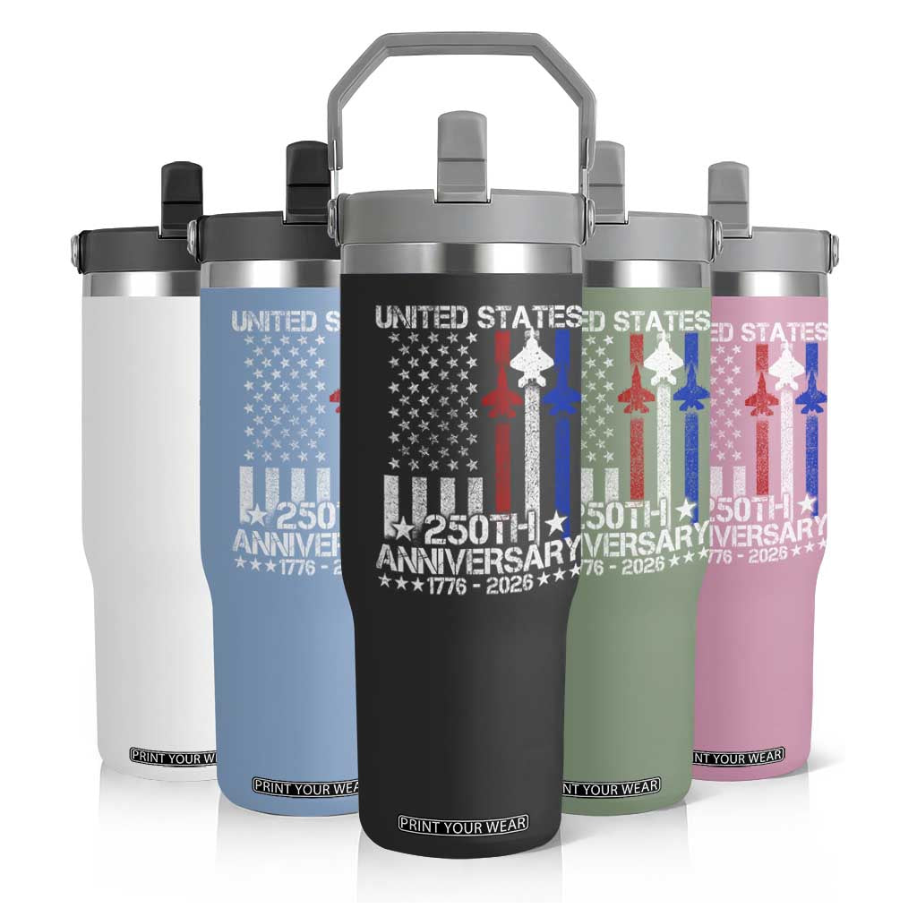USA 250th Anniversary Flip Straw Tumbler Vintage American Flag Jets Semiquincentennial TS11 Print Your Wear