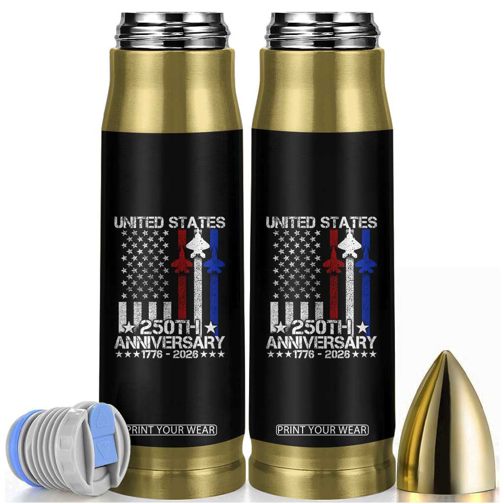 USA 250th Anniversary Bullet Tumbler Vintage American Flag Jets Semiquincentennial TS11 Black Print Your Wear