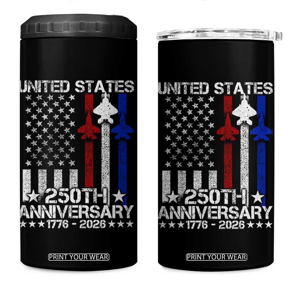 USA 250th Anniversary 4 in 1 Can Cooler Tumbler Vintage American Flag Jets Semiquincentennial TS11 One Size: 16 oz Black Print Your Wear