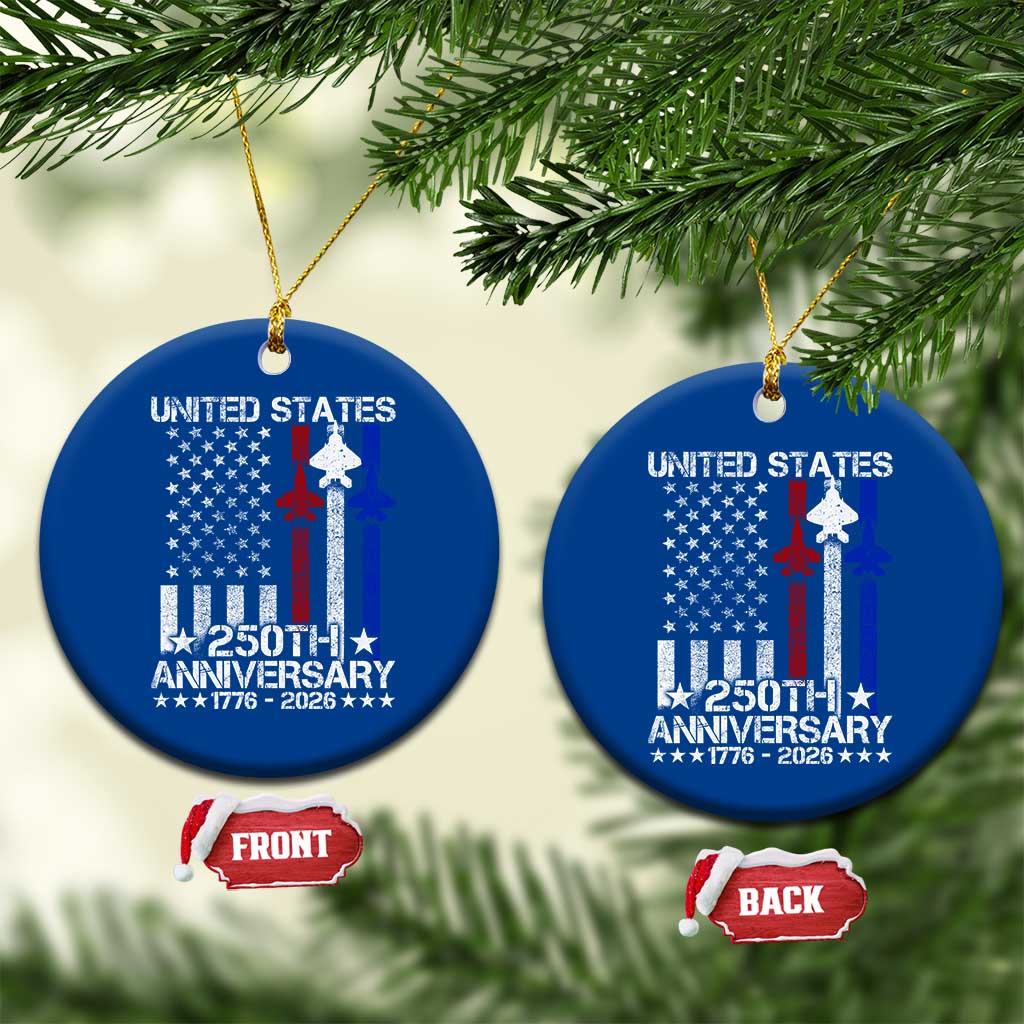 USA 250th Anniversary Ceramic Ornament Vintage American Flag Jets Semiquincentennial TS11 1pc Blue Print Your Wear