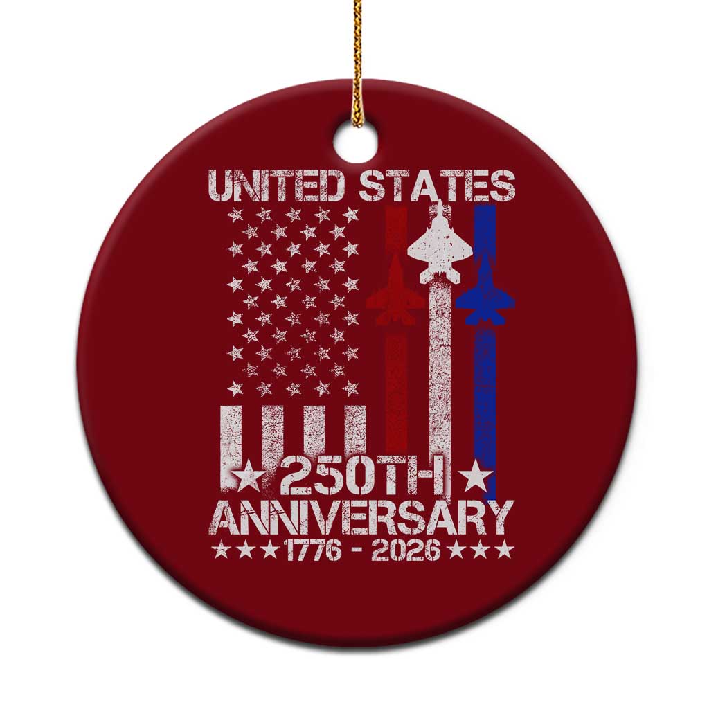 USA 250th Anniversary Ceramic Ornament Vintage American Flag Jets Semiquincentennial TS11 1pc Red Print Your Wear