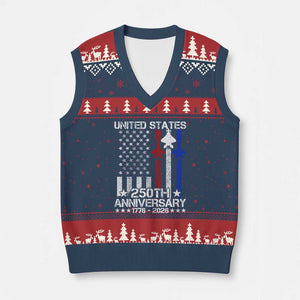 USA 250th Anniversary V-Neck Knit Sweater Vest Vintage American Flag Jets Semiquincentennial TS11 Navy Red Print Your Wear