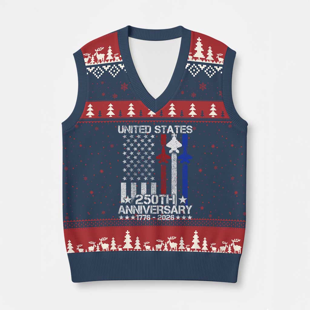 USA 250th Anniversary V-Neck Knit Sweater Vest Vintage American Flag Jets Semiquincentennial TS11 Navy Red Print Your Wear