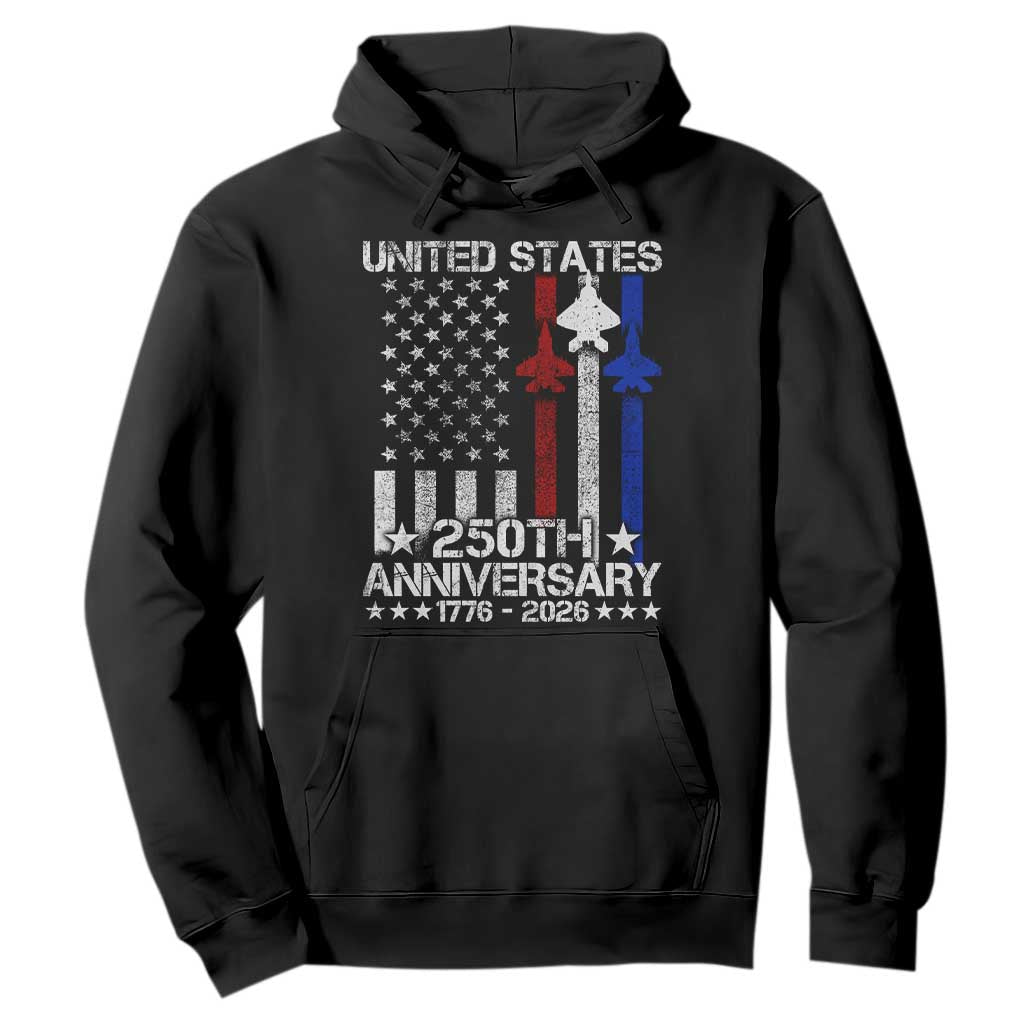 USA 250th Anniversary Hoodie Vintage American Flag Jets Semiquincentennial TS11 Black Print Your Wear