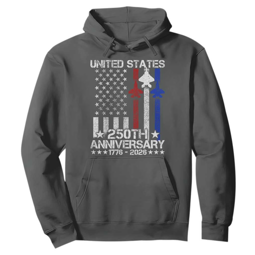 USA 250th Anniversary Hoodie Vintage American Flag Jets Semiquincentennial TS11 Dark Heather Print Your Wear