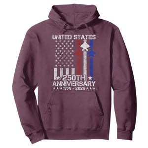 USA 250th Anniversary Hoodie Vintage American Flag Jets Semiquincentennial TS11 Maroon Print Your Wear