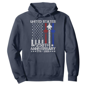 USA 250th Anniversary Hoodie Vintage American Flag Jets Semiquincentennial TS11 Navy Print Your Wear