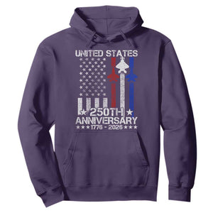 USA 250th Anniversary Hoodie Vintage American Flag Jets Semiquincentennial TS11 Purple Print Your Wear