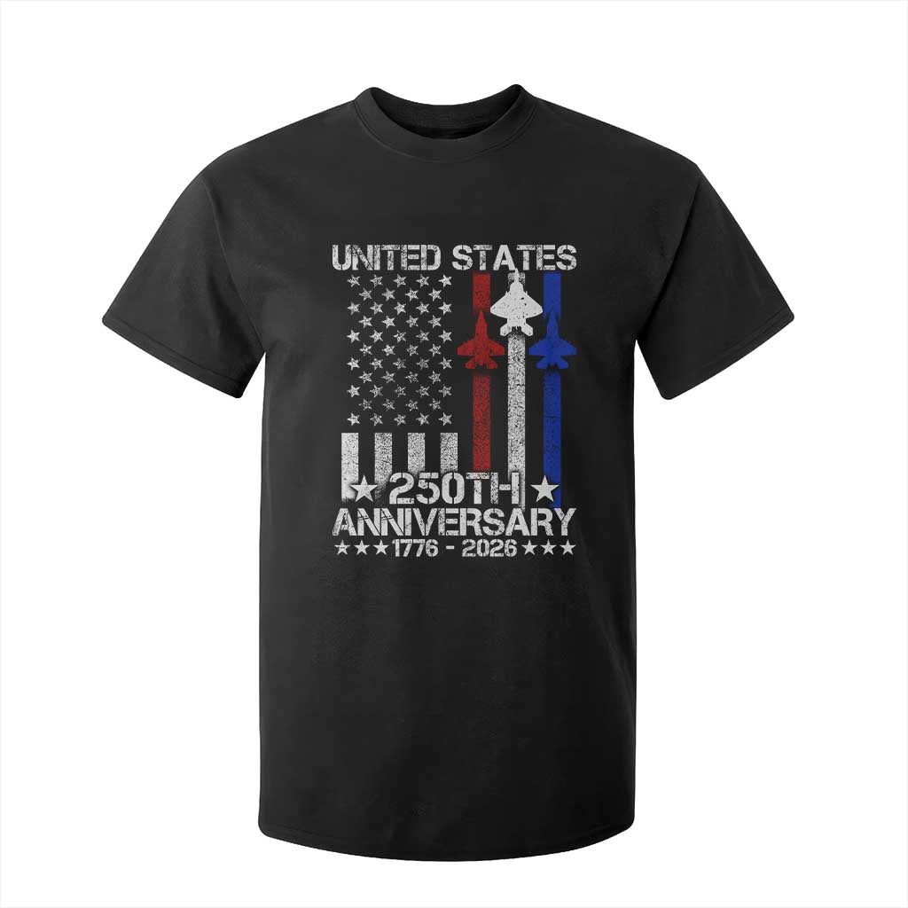 USA 250th Anniversary T Shirt For Kid Vintage American Flag Jets Semiquincentennial TS11 Black Print Your Wear