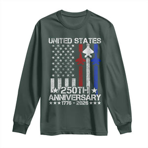 USA 250th Anniversary Long Sleeve Shirt Vintage American Flag Jets Semiquincentennial TS11 Dark Forest Green Print Your Wear
