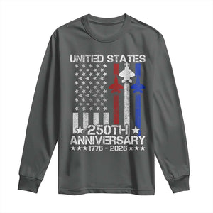 USA 250th Anniversary Long Sleeve Shirt Vintage American Flag Jets Semiquincentennial TS11 Dark Heather Print Your Wear