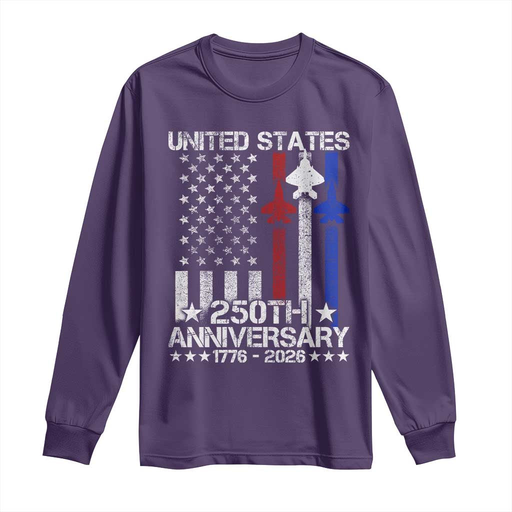 USA 250th Anniversary Long Sleeve Shirt Vintage American Flag Jets Semiquincentennial TS11 Purple Print Your Wear