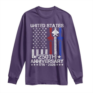 USA 250th Anniversary Long Sleeve Shirt Vintage American Flag Jets Semiquincentennial TS11 Purple Print Your Wear