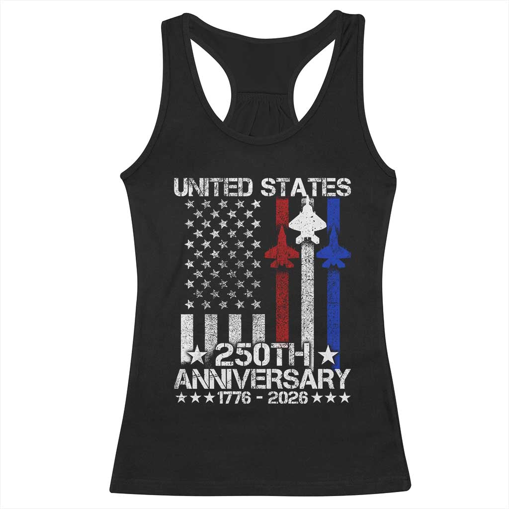 USA 250th Anniversary Racerback Tank Top Vintage American Flag Jets Semiquincentennial TS11 Black Print Your Wear