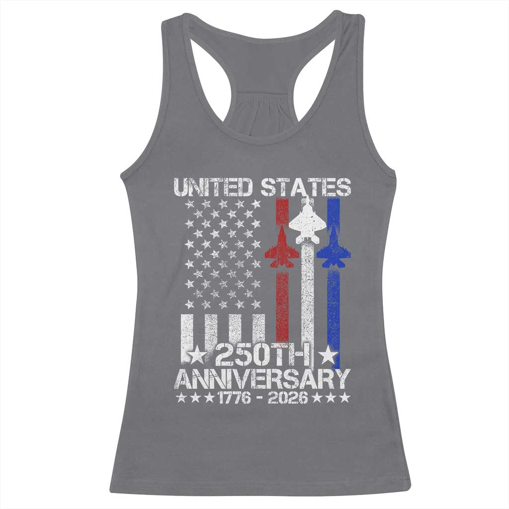 USA 250th Anniversary Racerback Tank Top Vintage American Flag Jets Semiquincentennial TS11 Charcoal Print Your Wear