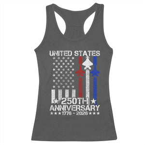 USA 250th Anniversary Racerback Tank Top Vintage American Flag Jets Semiquincentennial TS11 Dark Heather Print Your Wear