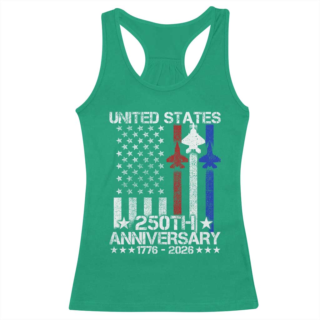 USA 250th Anniversary Racerback Tank Top Vintage American Flag Jets Semiquincentennial TS11 Irish Green Print Your Wear
