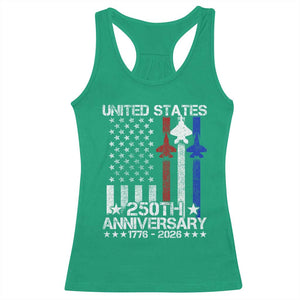 USA 250th Anniversary Racerback Tank Top Vintage American Flag Jets Semiquincentennial TS11 Irish Green Print Your Wear