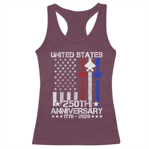 USA 250th Anniversary Racerback Tank Top Vintage American Flag Jets Semiquincentennial TS11 Maroon Print Your Wear