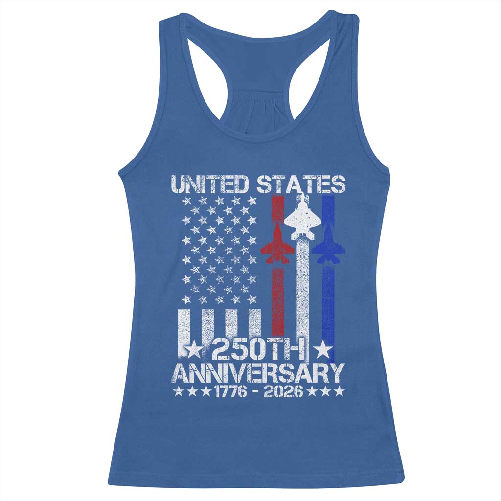 USA 250th Anniversary Racerback Tank Top Vintage American Flag Jets Semiquincentennial TS11 Royal Blue Print Your Wear