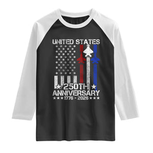 USA 250th Anniversary Raglan Shirt Vintage American Flag Jets Semiquincentennial TS11 Black White Print Your Wear