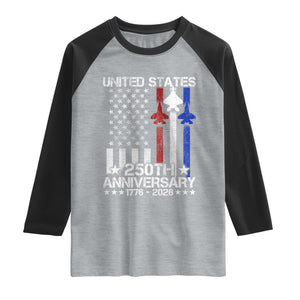 USA 250th Anniversary Raglan Shirt Vintage American Flag Jets Semiquincentennial TS11 Heather Gray Black Print Your Wear