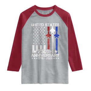 USA 250th Anniversary Raglan Shirt Vintage American Flag Jets Semiquincentennial TS11 Heather Gray Heather Red Print Your Wear