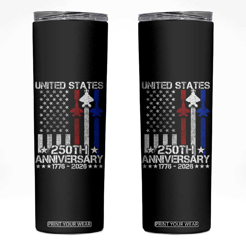 USA 250th Anniversary Skinny Tumbler Vintage American Flag Jets Semiquincentennial TS11 Black Print Your Wear