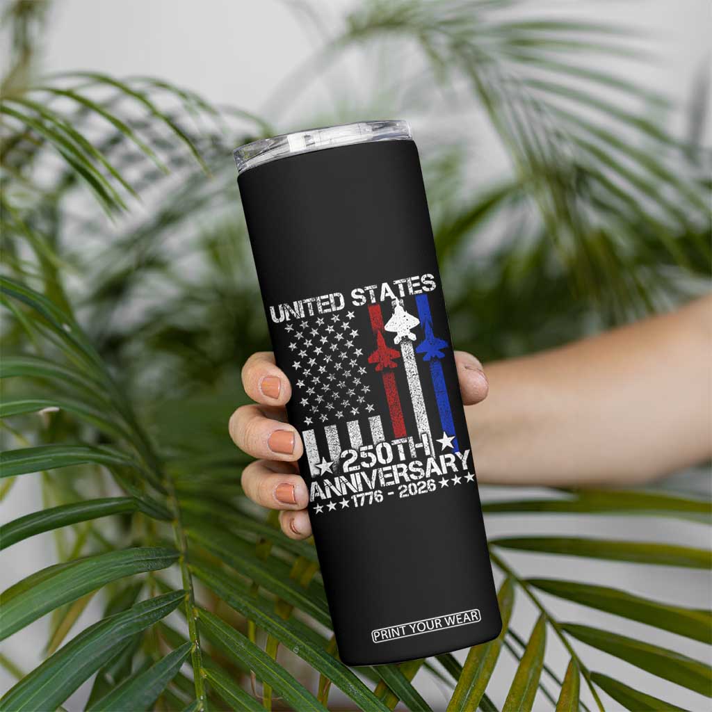 USA 250th Anniversary Skinny Tumbler Vintage American Flag Jets Semiquincentennial TS11 Print Your Wear