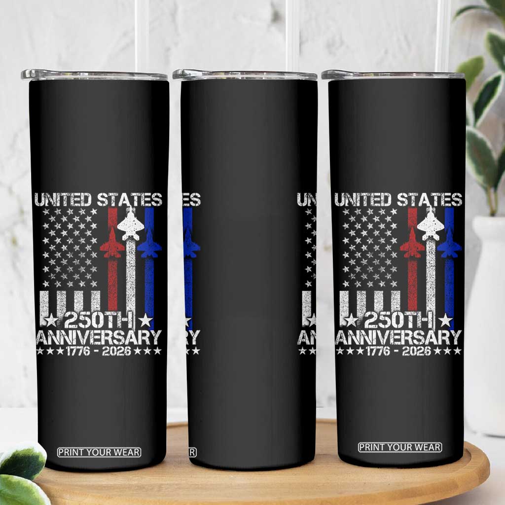 USA 250th Anniversary Skinny Tumbler Vintage American Flag Jets Semiquincentennial TS11 Print Your Wear