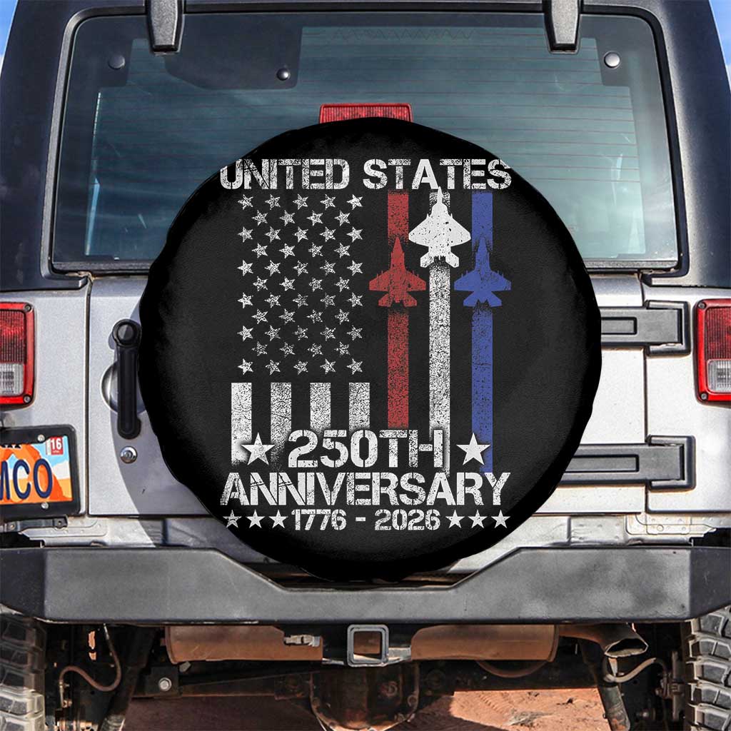 USA 250th Anniversary Spare Tire Cover Vintage American Flag Jets Semiquincentennial TS11 No hole Black Print Your Wear