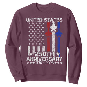 USA 250th Anniversary Sweatshirt Vintage American Flag Jets Semiquincentennial TS11 Maroon Print Your Wear