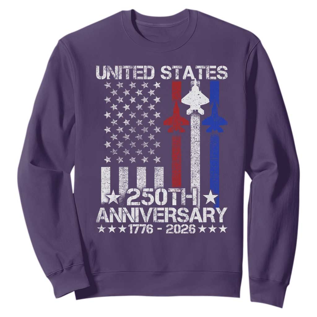 USA 250th Anniversary Sweatshirt Vintage American Flag Jets Semiquincentennial TS11 Purple Print Your Wear