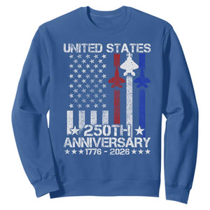 USA 250th Anniversary Sweatshirt Vintage American Flag Jets Semiquincentennial TS11 Royal Blue Print Your Wear