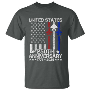 USA 250th Anniversary T Shirt Vintage American Flag Jets Semiquincentennial TS11 Dark Heather Print Your Wear