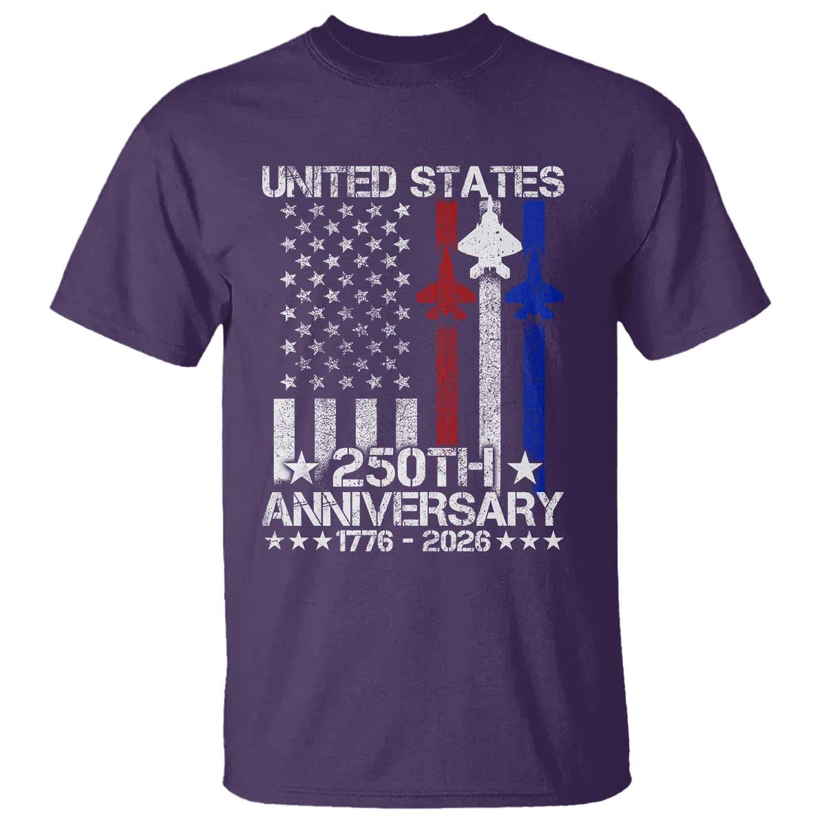USA 250th Anniversary T Shirt Vintage American Flag Jets Semiquincentennial TS11 Purple Print Your Wear