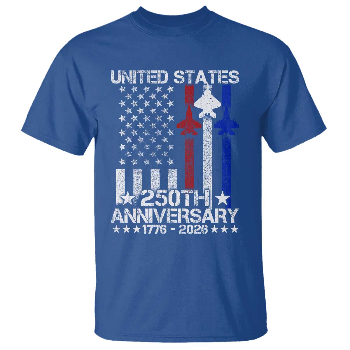 USA 250th Anniversary T Shirt Vintage American Flag Jets Semiquincentennial TS11 Royal Blue Print Your Wear