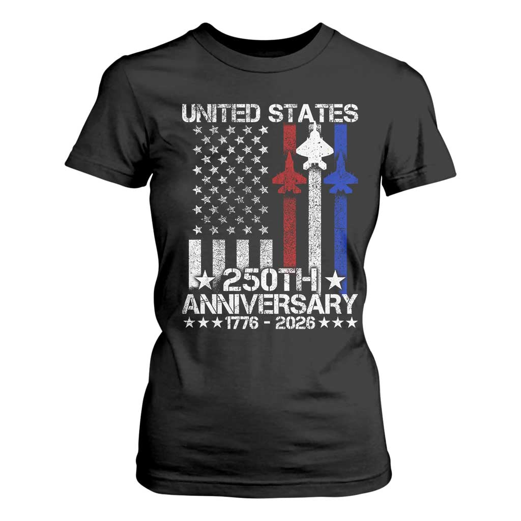 USA 250th Anniversary T Shirt For Women Vintage American Flag Jets Semiquincentennial TS11 Black Print Your Wear