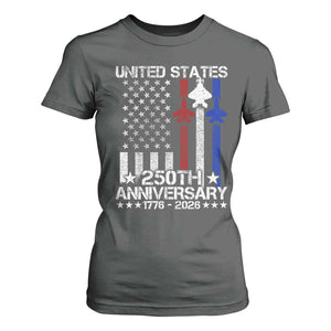 USA 250th Anniversary T Shirt For Women Vintage American Flag Jets Semiquincentennial TS11 Dark Heather Print Your Wear