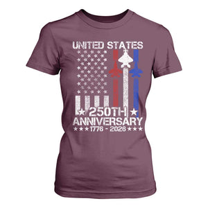 USA 250th Anniversary T Shirt For Women Vintage American Flag Jets Semiquincentennial TS11 Maroon Print Your Wear