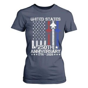 USA 250th Anniversary T Shirt For Women Vintage American Flag Jets Semiquincentennial TS11 Navy Print Your Wear