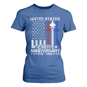 USA 250th Anniversary T Shirt For Women Vintage American Flag Jets Semiquincentennial TS11 Royal Blue Print Your Wear