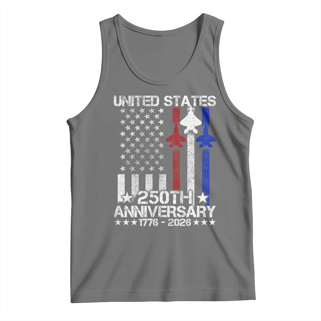 USA 250th Anniversary Tank Top Vintage American Flag Jets Semiquincentennial TS11 Black Heather Print Your Wear