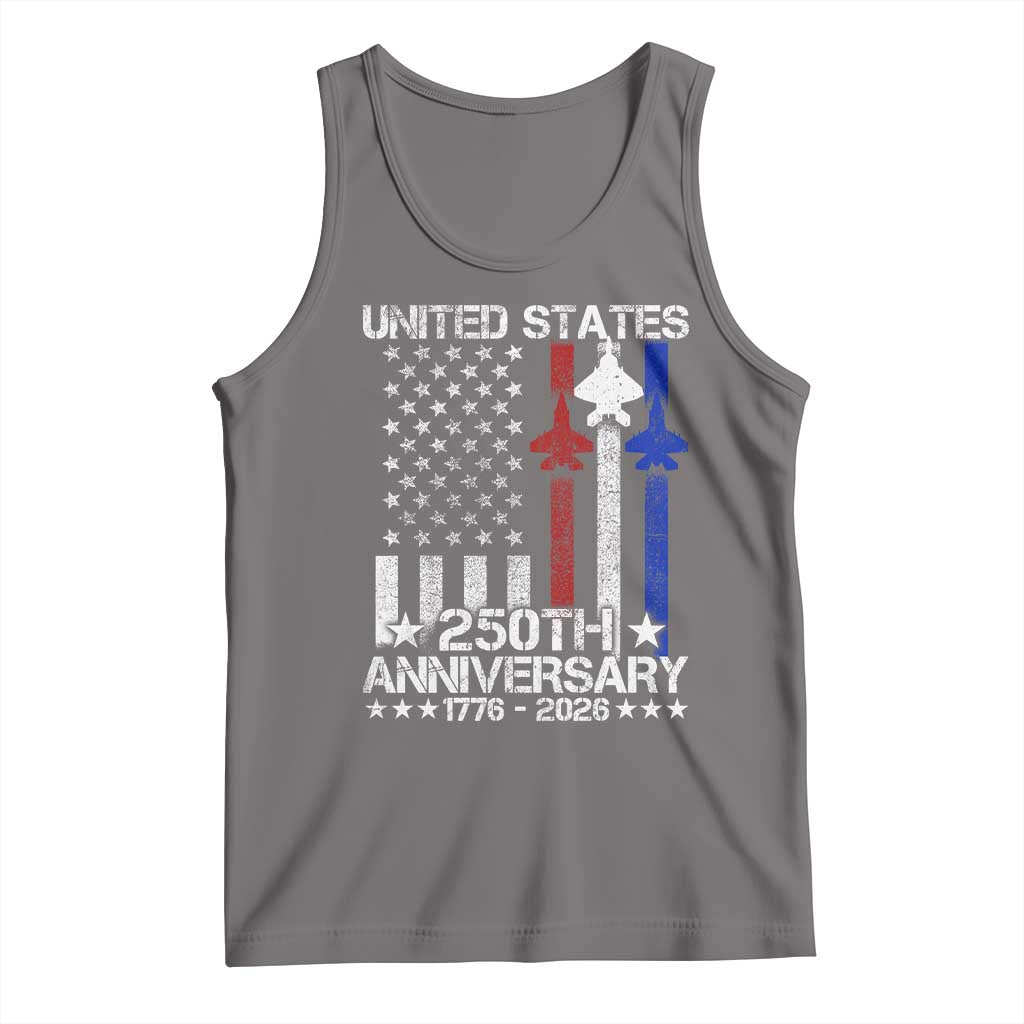 USA 250th Anniversary Tank Top Vintage American Flag Jets Semiquincentennial TS11 Deep Heather Print Your Wear