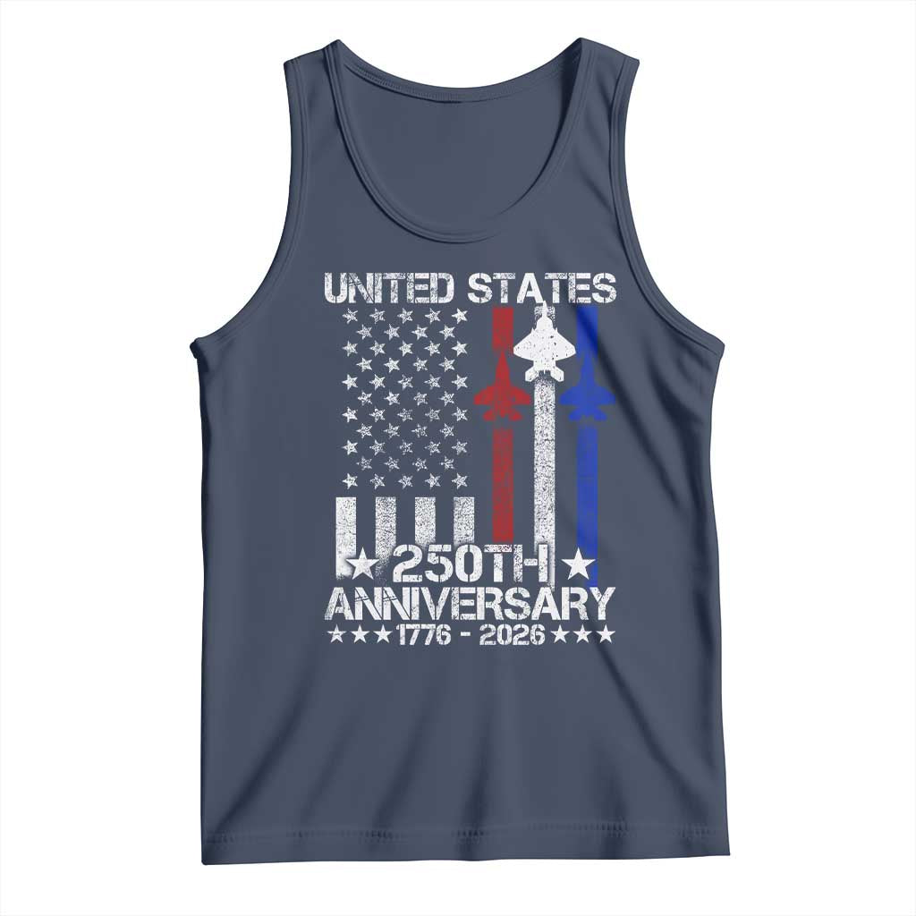 USA 250th Anniversary Tank Top Vintage American Flag Jets Semiquincentennial TS11 Navy Print Your Wear