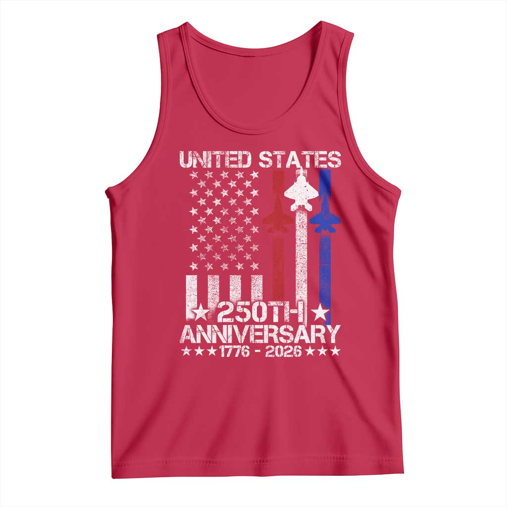 USA 250th Anniversary Tank Top Vintage American Flag Jets Semiquincentennial TS11 Red Print Your Wear