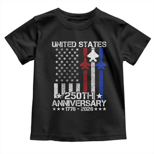 USA 250th Anniversary Toddler T Shirt Vintage American Flag Jets Semiquincentennial TS11 Black Print Your Wear