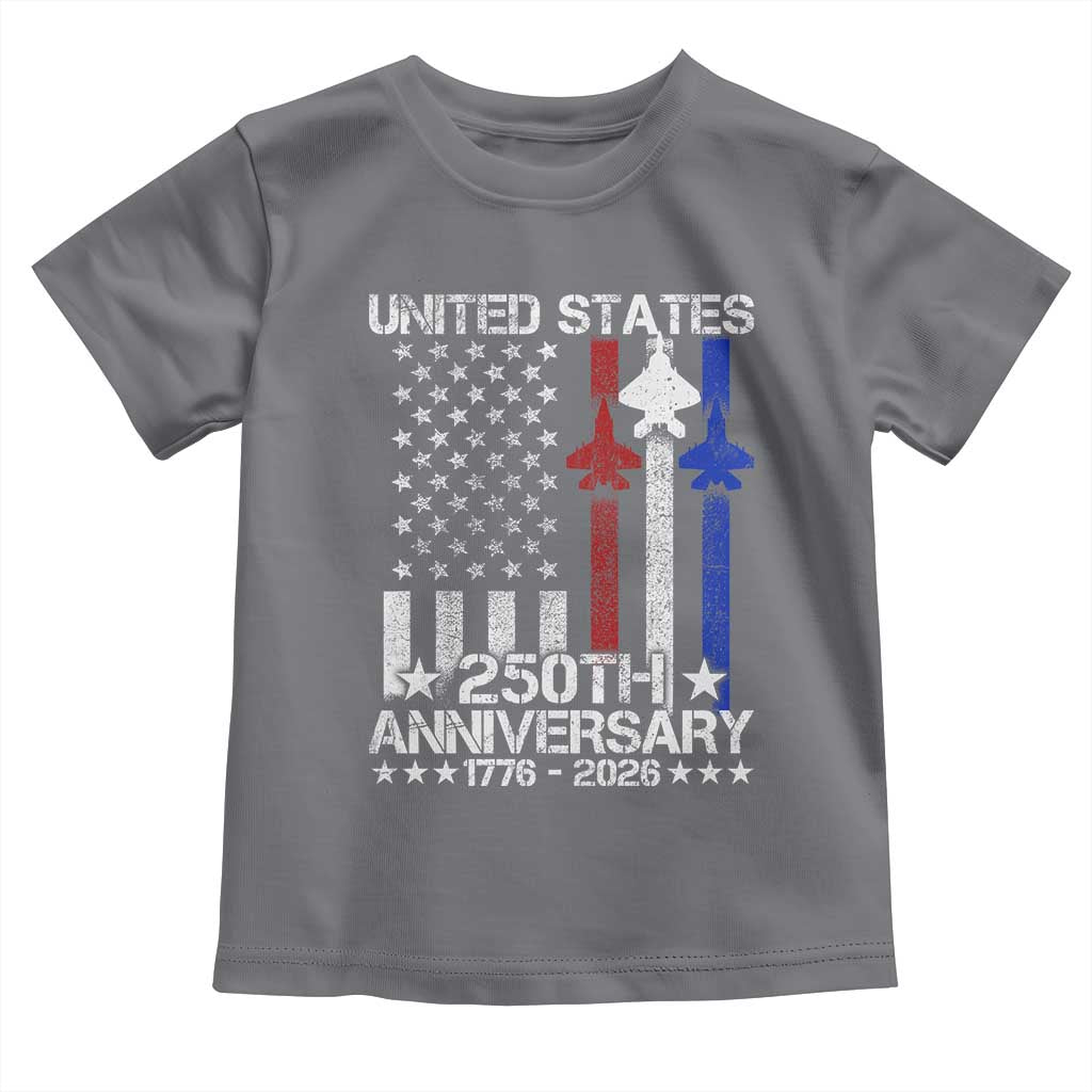 USA 250th Anniversary Toddler T Shirt Vintage American Flag Jets Semiquincentennial TS11 Charcoal Print Your Wear