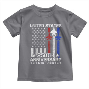 USA 250th Anniversary Toddler T Shirt Vintage American Flag Jets Semiquincentennial TS11 Charcoal Print Your Wear