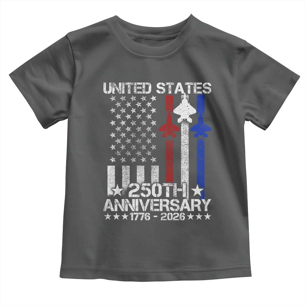 USA 250th Anniversary Toddler T Shirt Vintage American Flag Jets Semiquincentennial TS11 Dark Heather Print Your Wear